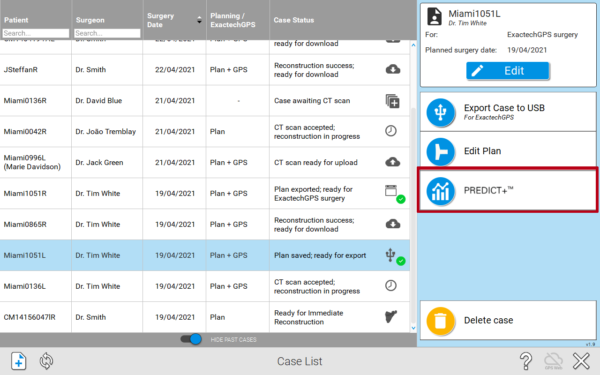 Predict+ Planning App Screen Case list